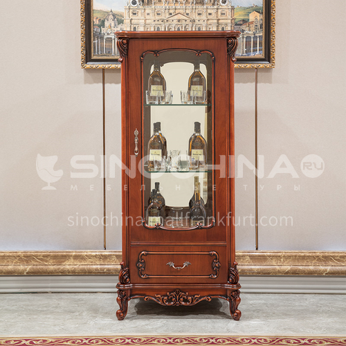 BJHG-JG01 American solid wood wine cabinet living room furniture European style living room furniture high and low style home wall carved display cabinet JG01